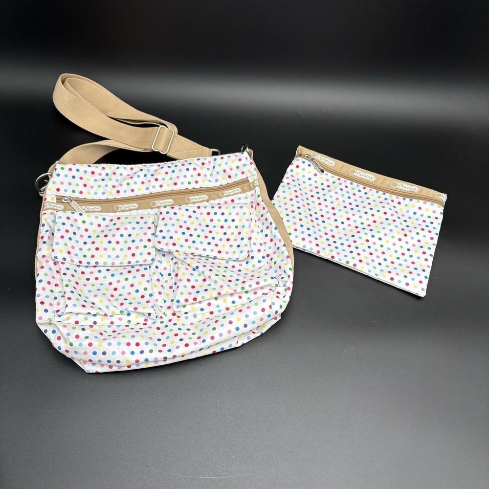 Lesportsac Vintage Y2K Multicolor Polka Dot Wonder 2 Pc Shoulder & Cosmetic Bag